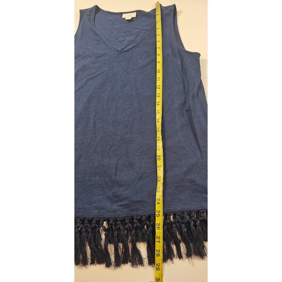 J. Jill sz M navy blue linen blend tassle trim sleevless tank layering blouse - Picture 7 of 7